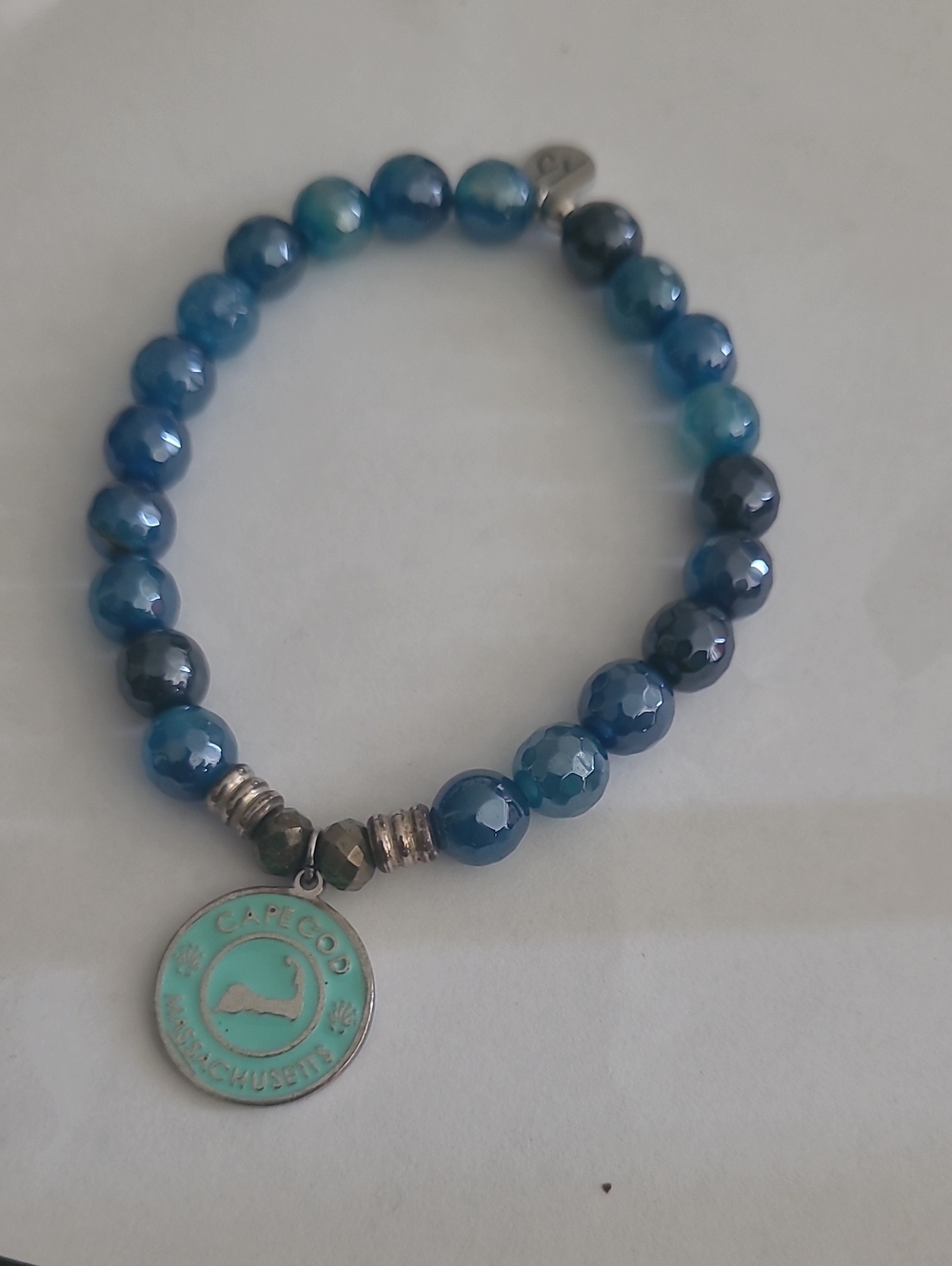 T. Jazelle Blue Agate Cape Cod Enamel Charm Bracelet Like New